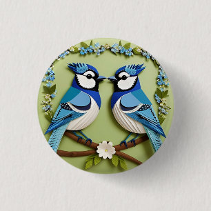 Macaron Rond 2,50 Cm Oiseaux geai bleu en papier découpé