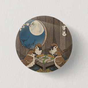 Macaron Rond 2,50 Cm Oiseaux Mahjong jouant au jeu 