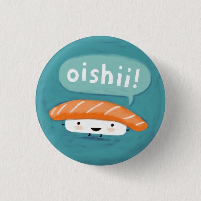 Macaron Rond 2,50 Cm Oishii Sushi | Caractère Saumon de Kawaii Sashimi (Devant)