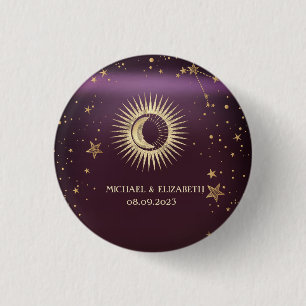 Macaron Rond 2,50 Cm Or Céleste Soleil Et Lune Étoiles Bourgogne
