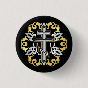 Macaron Rond 2,50 Cm Or Croix Orthodoxe Avec Ornements