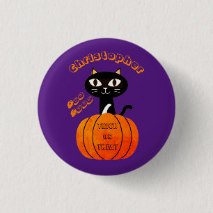 Macaron Rond 2,50 Cm Orange Purple Éffrayant Chat Citrouille fête Hallo