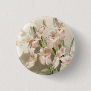 Macaron Rond 2,50 Cm Orchidées de fleurs Peinture d'art Vintage
