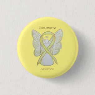 Macaron Rond 2,50 Cm Osteosarcome Yellow Sensibilisation Ruban Angel Pi
