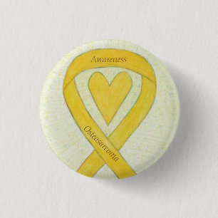 Macaron Rond 2,50 Cm Ostéosarcome Yellow Sensibilisation Ruban Coeur Pi
