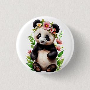 Macaron Rond 2,50 Cm Ours De Panda Transparent Avec Fleurs