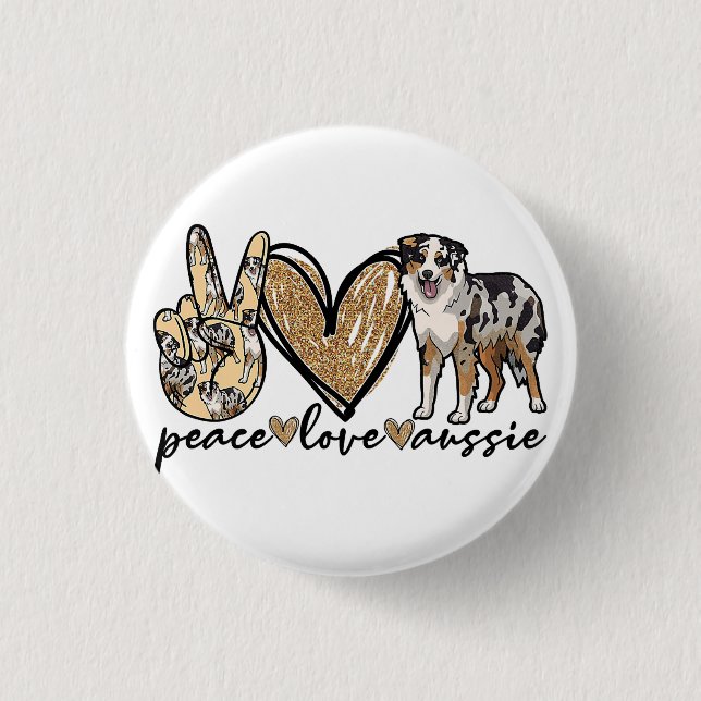 Macaron Rond 2,50 Cm Paix, Amour, Aussie, chien berger australien, Anim (Devant)