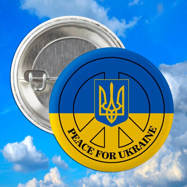 Macaron Rond 2,50 Cm Paix pour l'Ukraine, drapeau ukrainien, Emblème (Créateur téléchargé)