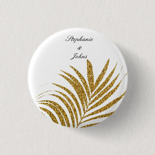 Macaron Rond 2,50 Cm Palm Leaf Gold Parties scintillant Nom personnalis