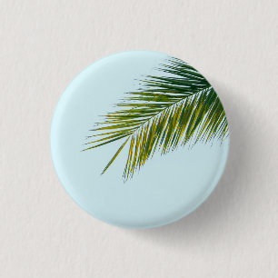 Macaron Rond 2,50 Cm Palmier Vert Tropical sur Fond Bleu Clair