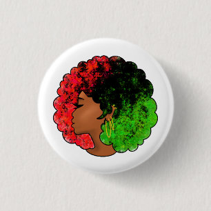 Macaron Rond 2,50 Cm Pan Africaine noire femme rouge vert orgueil afro