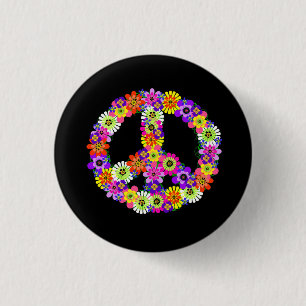 Macaron Rond 2,50 Cm Panneau de paix Floral sur noir