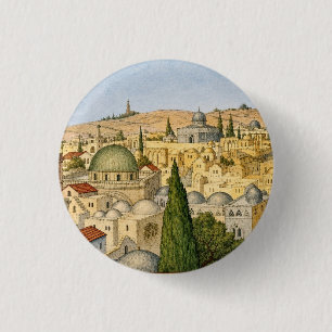 Macaron Rond 2,50 Cm Panorama vintage de Jérusalem