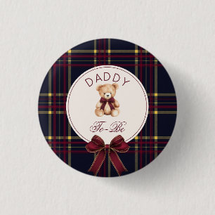 Macaron Rond 2,50 Cm Papa être vin rouge plaid Teddy Bear