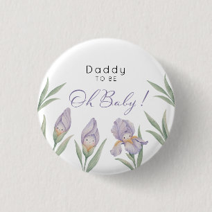Macaron Rond 2,50 Cm Papa futur maman Fleur d'Iris aquarelle Violet Lav