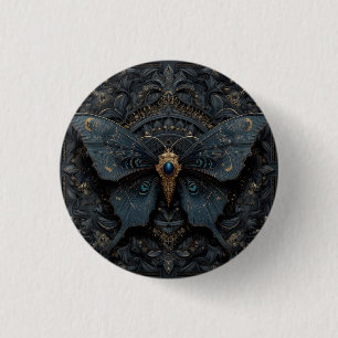 Macaron Rond 2,50 Cm Papillon bleu foncé orné de filigrane doré
