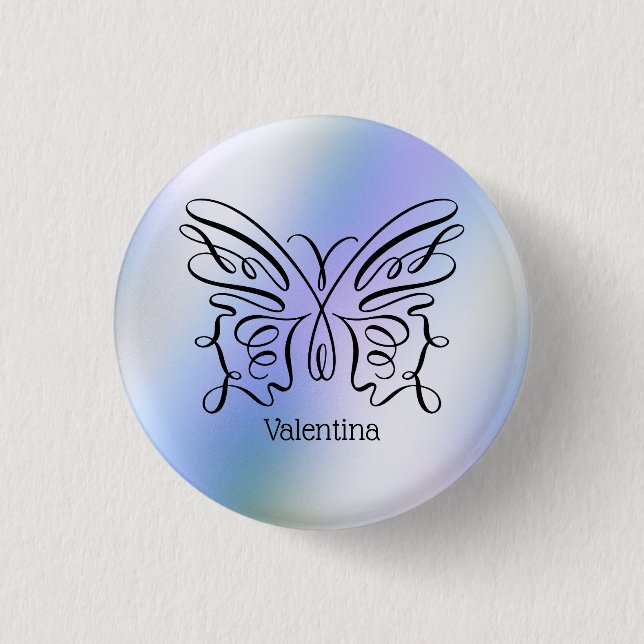 Macaron Rond 2,50 Cm Papillon bleu violet Holographique Nom du monogram (Devant)