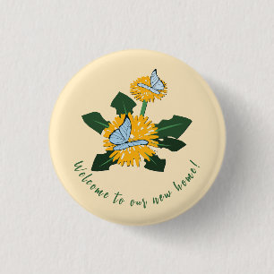 Macaron Rond 2,50 Cm Papillon de pissenlit jaune vert Fête de nouvelle