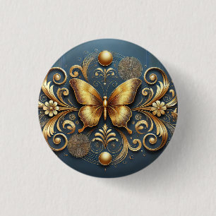 Macaron Rond 2,50 Cm Papillon Doré Élégant Luxe Floral Nature