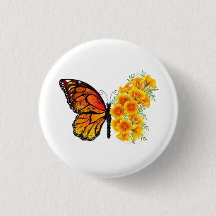 Macaron Rond 2,50 Cm Papillon Fleur avec Pavot de Californie Jaune