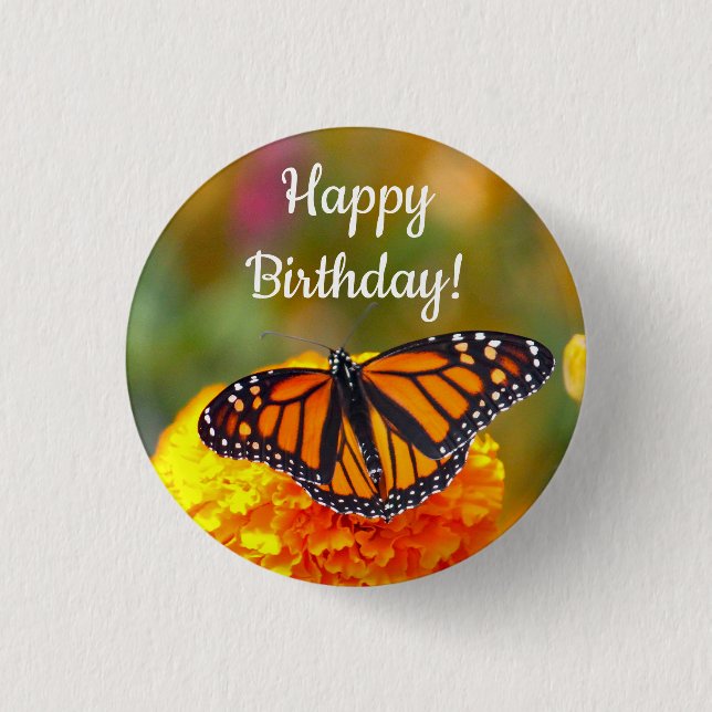 Macaron Rond 2,50 Cm Papillon Monarque Orange Marigold Photo Anniversai (Devant)