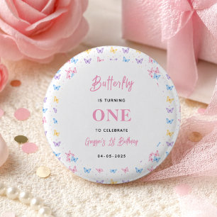 Macaron Rond 2,50 Cm Papillon Rose Violet Mignon 1er Anniversaire pour