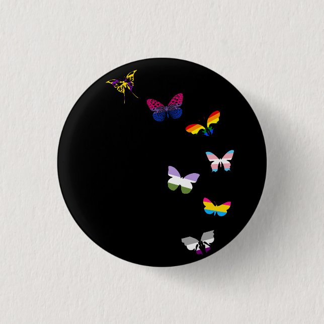 Macaron Rond 2,50 Cm Papillons d'arc-en-ciel (Devant)