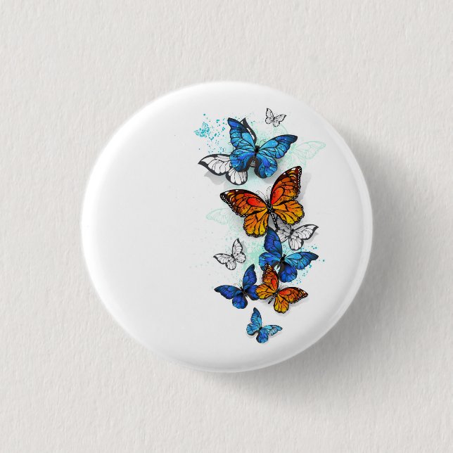 Macaron Rond 2,50 Cm Papillons volants Morpho et Monarch (Devant)