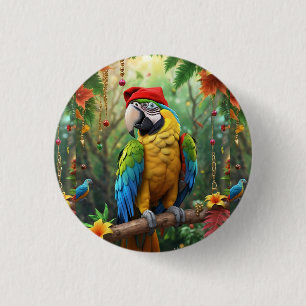Macaron Rond 2,50 Cm Parrot de Noël Comme Père Noël-76349
