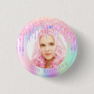 Macaron Rond 2,50 Cm Parties scintillant arc-en-ciel d'anniversaire gou