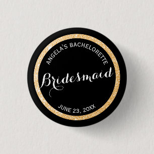 Macaron Rond 2,50 Cm Parties scintillant noir et or Bridesmaid Bachelor