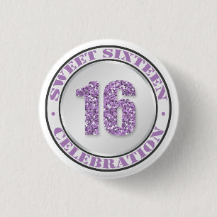 Macaron Rond 2,50 Cm Parties scintillant Purple Sweet 16 boutons de cél