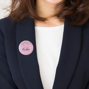 Macaron Rond 2,50 Cm Parties scintillant rose goutte nom monogramme per