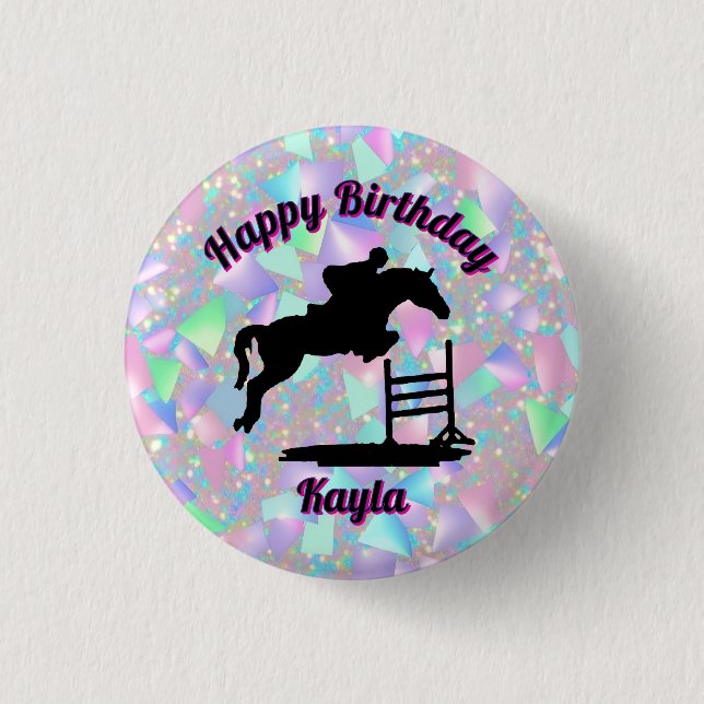 Macaron Rond 2,50 Cm Pastel Iridescente Joyeuse Fille Cheval Anniversai (Devant)