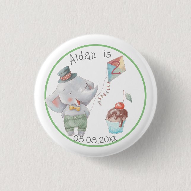 Macaron Rond 2,50 Cm Pastel Safari Elephant Personnalisé Anniversaire (Devant)