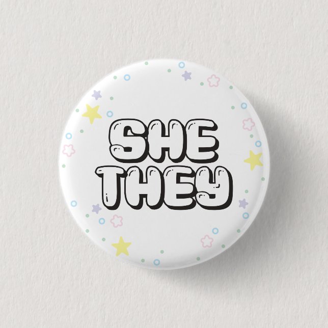 Macaron Rond 2,50 Cm Pastel Star Confetti Elle/Eux Pronounouns  (Devant)