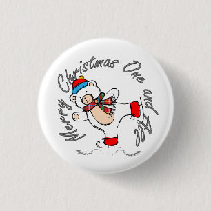 Macaron Rond 2,50 Cm Patinage sur glace Ours polaire Noël