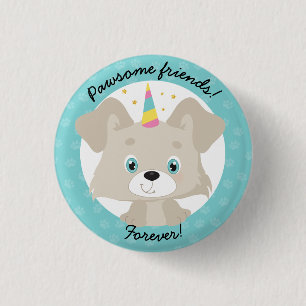 Macaron Rond 2,50 Cm Pawsome Friends Forever Unicorn Chiot Anniversaire