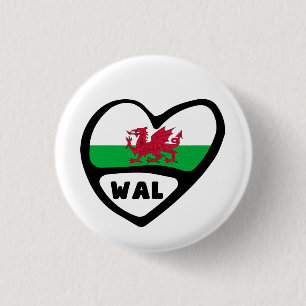 Macaron Rond 2,50 Cm Pays de Galles Code Drapeau Coeur Insigne, Cymru