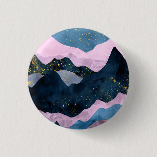 Macaron Rond 2,50 Cm Paysage lunaire minimaliste étoilé de montagne et