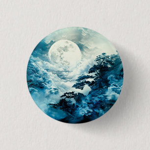 Macaron Rond 2,50 Cm Paysage mystique de montagne au clair de lune