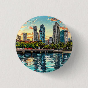 Macaron Rond 2,50 Cm Paysage urbain moderne de Singapour Souvenir de vo