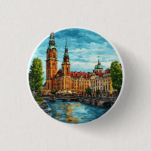 Macaron Rond 2,50 Cm Paysage urbain vibrant de Stockholm