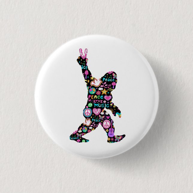 Macaron Rond 2,50 Cm Peace Love Bigfoot Hippie Funny Bigfoot Lover    (Devant)