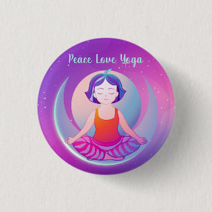 Macaron Rond 2,50 Cm Peace Love Yoga Girl méditation dans l'espace