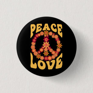 Macaron Rond 2,50 Cm Peace Sign Love 60s 70s Costume Groovy Hippie Them