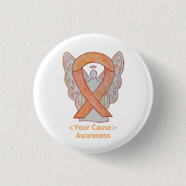 Macaron Rond 2,50 Cm Peach Awareness Ribbon Angel Custom Button Pins (Devant)