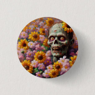 Macaron Rond 2,50 Cm Peinture à l'huile de Zombie dans le champ de fleu
