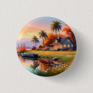 Macaron Rond 2,50 Cm Peinture de coucher de soleil dans la nature avec 