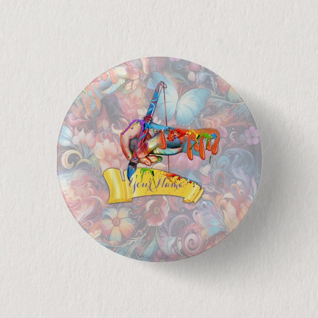 Macaron Rond 2,50 Cm Peinture Imaginaire Fleurs exprimant la nature (Devant)